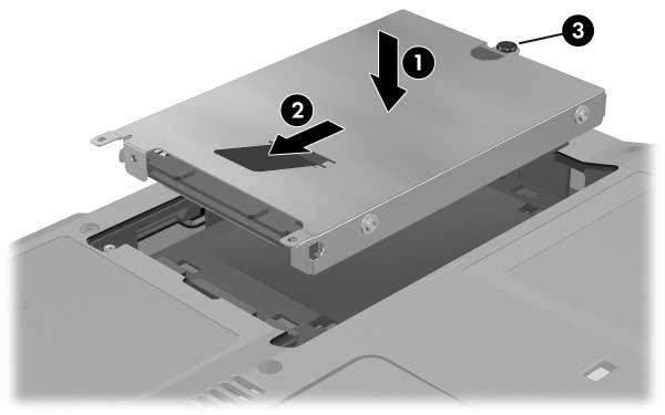 Componentes de Hardware Para instalar uma unidade de disco rígido: 1. Insira a unidade de disco rígido em seu compartimento, na parte inferior do notebook 1. 2.