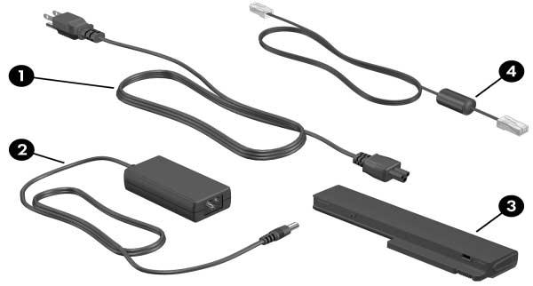 Recursos do Notebook Componentes Adicionais de Hardware Componente Etiquetas Descrição 1 Cabo de alimentação* Conecta um adaptador de CA a uma tomada de CA 2 Adaptador de CA Converte a alimentação de