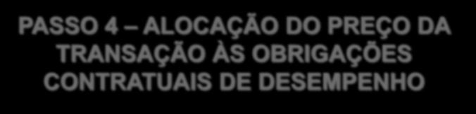 PASSO 4 ALOCAÇÃO DO PREÇO DA TRANSAÇÃO ÀS OBRIGAÇÕES CONTRATUAIS DE DESEMPENHO Se um contrato de venda possuir uma única obrigação de desempenho, não há que se falar em alocação, pois o preço da