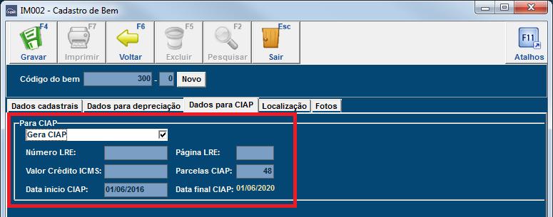 Parcelas anuais: Informação buscada do grupo do bem. Indica a quantidade de parcelas anuais para depreciação contábil do bem.