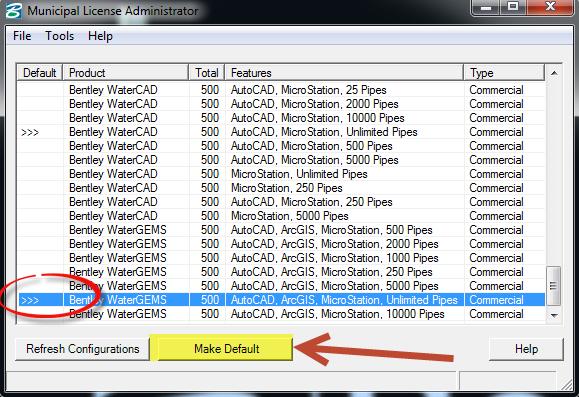 Selecione a licença da lista e clique em Make Default.