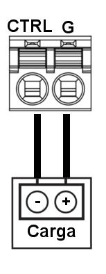 CTRL G - + Carga Saídas de alarme CTRL Para acionamento de cargas maiores que 12 V 0,5 A, será necessário realizar a ligação através de um relé, conforme descrito nas imagens a seguir.