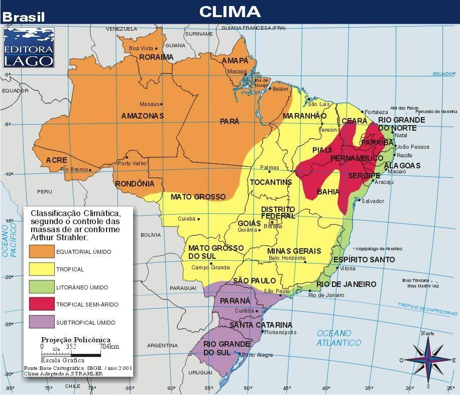 49 Figura 3.1: Classificação climática do Brasil. Fonte: Alexei Nowatzki (2015). O clima subtropical, classificado como mesotérmico úmido, é o encontrado na cidade de Florianópolis.