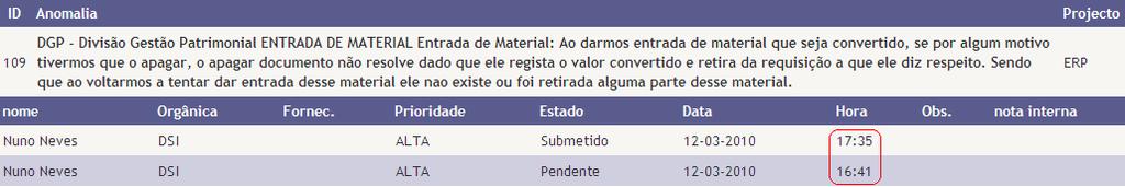 alterações já efectuadas são apresentadas de forma descendente, da mais recente para