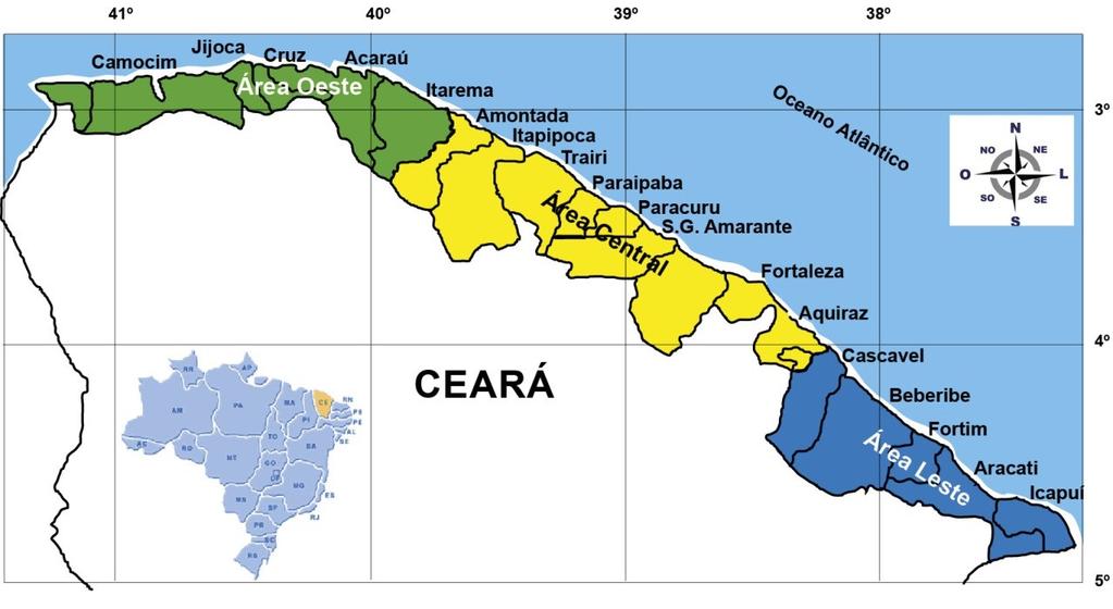 36 Figura 2 - Mapa do estado do Ceará mostrando a divisão do litoral em áreas de pesca e respectivos municípios.
