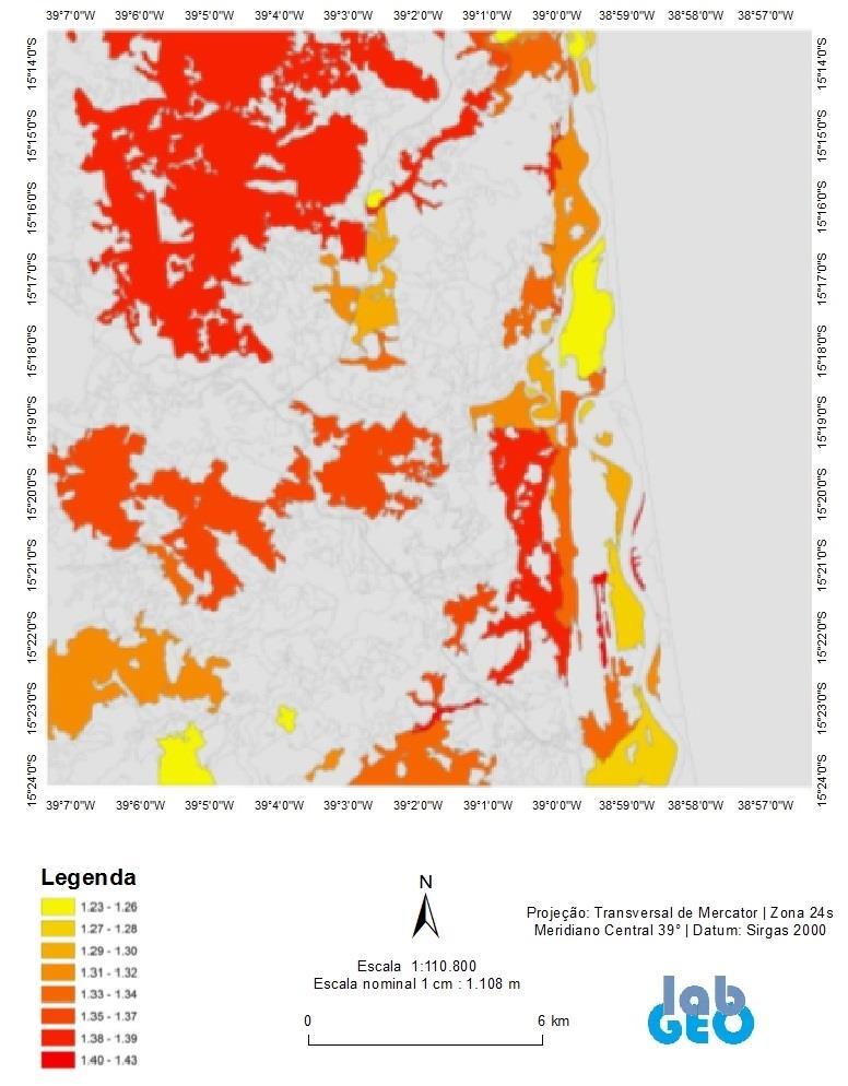 Figura 2 - O mapa apresenta a dimensão fractal média.