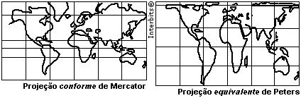 (Ufg 2010) Observe dois tipos de projeções cartográficas aplicadas aos mapas.