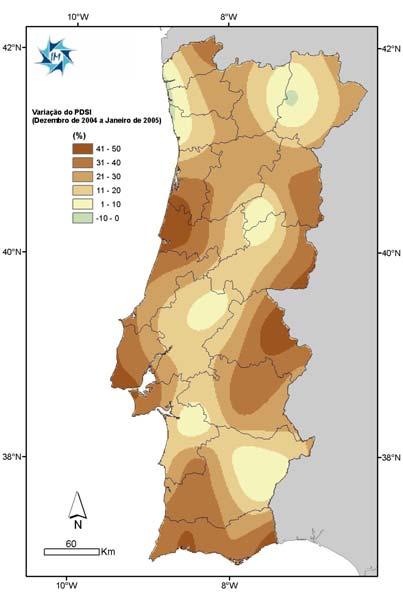 Janeiro 5 Figura 9 Distribuição espacial do Índice de Seca Figura 1 Variação do PDSI Dez4 versus Jan 5 em 31 de Janeiro 5 Chuva Chuva Chuva Chuva Seca Seca Seca Seca Normal extrema severa moderada