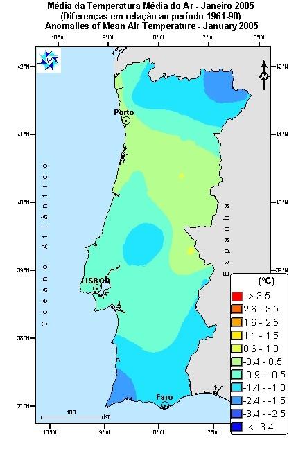 2. Temperatura do ar O mês de Janeiro 5 foi caracterizado, em geral, por valores médios da temperatura do ar inferiores aos valores normais.