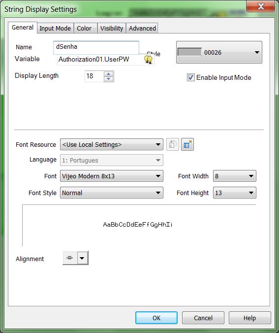 Edição da tela mestre: Será necessário adicionar 2 objetos do tipo String Display e marcar o Enable Input Mode, desta forma o campo será editável,