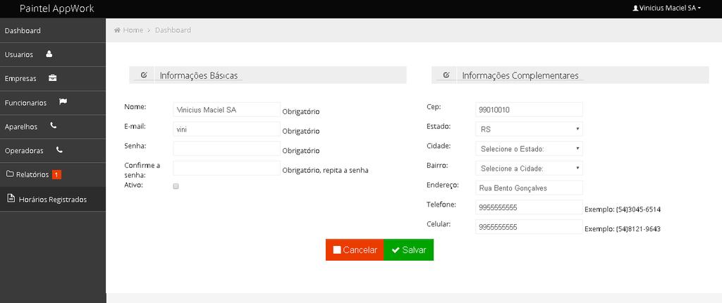 5 Módulo de usuários O módulo de usuários será responsável por manter todos os usuários da aplicação web, que realizam os cadastros em