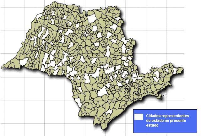Figura 1 Cidades representantes da produtividade do café no estado de São Paulo para o presente estudo.