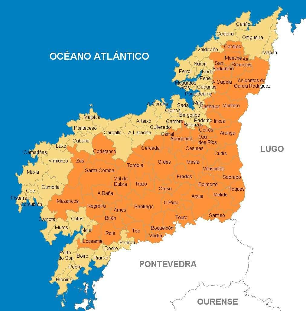 CONCELLOS DE COSTA VERSUS CONCELLOS DO INTERIOR. A provincia da Coruña ten o mesmo número de concellos con costa que do interior.