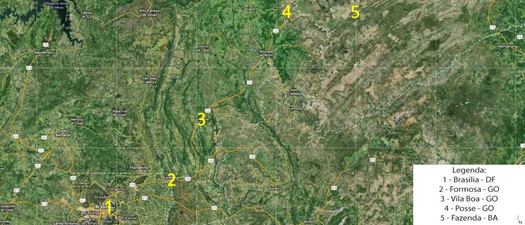 4.3. O Terreno Imagem 11 - Fotografia de Satélite da localização das principais cidades em referência ao terreno do projeto (GOOGLE) O terreno do projeto é