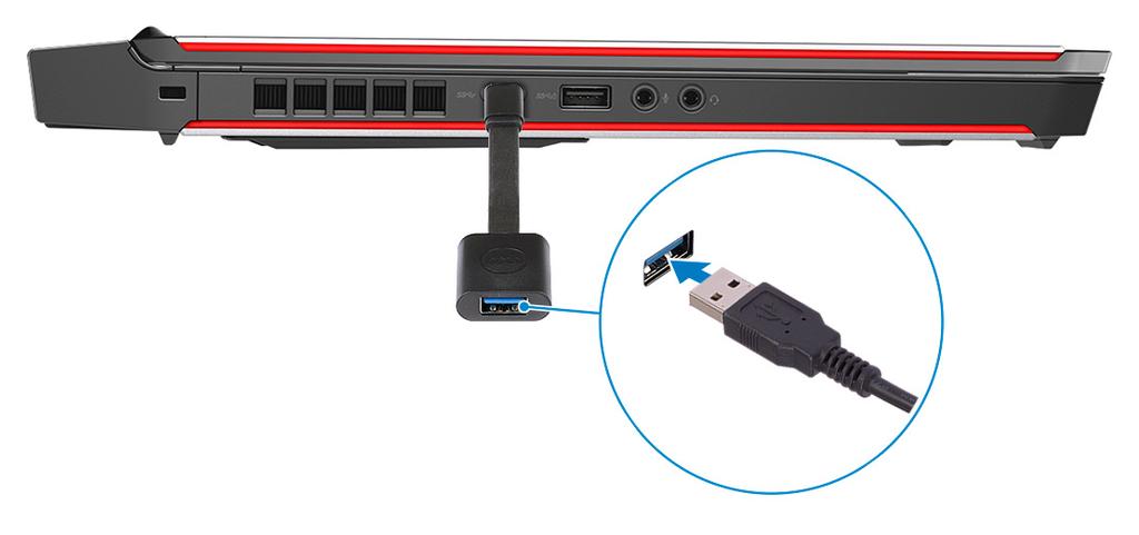 8 Conecte o rastreador Oculus Rift para tela sensível ao toque na porta USB tipo A no dongle. 9 Siga as instruções na tela para concluir a configuração.