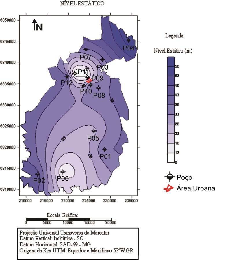 Mapeamento das águas... 3067 Figura 02 - Mapa referente ao Nível Estático dos poços tubulares mapeados no Município de Boa Vista do Cadeado/RS.