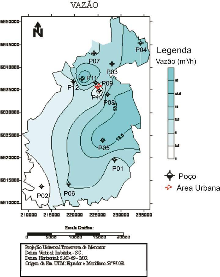 3068 SILVA; NASCIMENTO; LÖBLER Figura 03 Mapa da Vazão dos 12 poços tubulares mapeados no Município de Boa Vista do Cadeado/RS.
