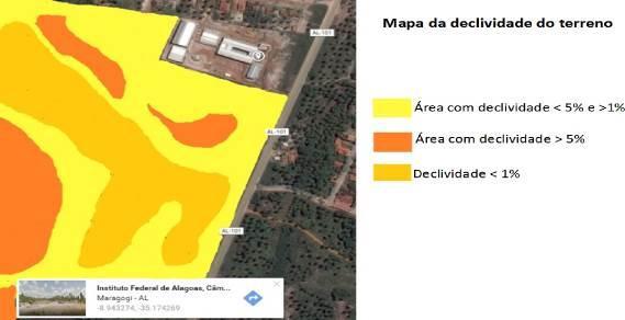 Mapa hídrico da área do campus Maragogi (1 o tom de azul, córrego presente na área do campus, 2 o tom de