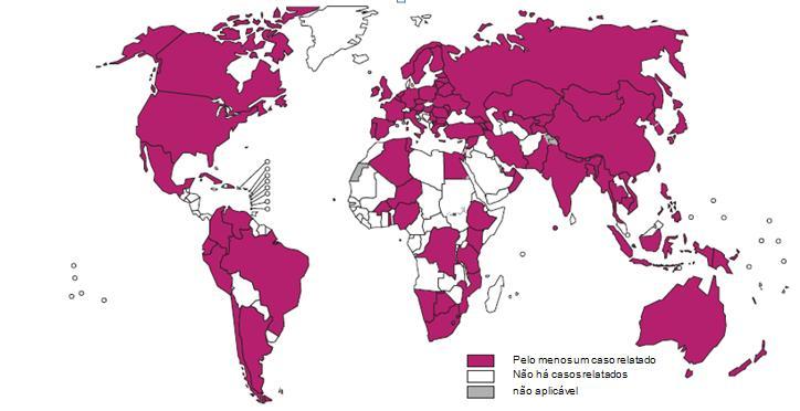 129 Figura 3. Países que notificaram pelo menos um caso de tuberculose extensivamente resistente até o final de 2012. Fonte: WHO (2013).