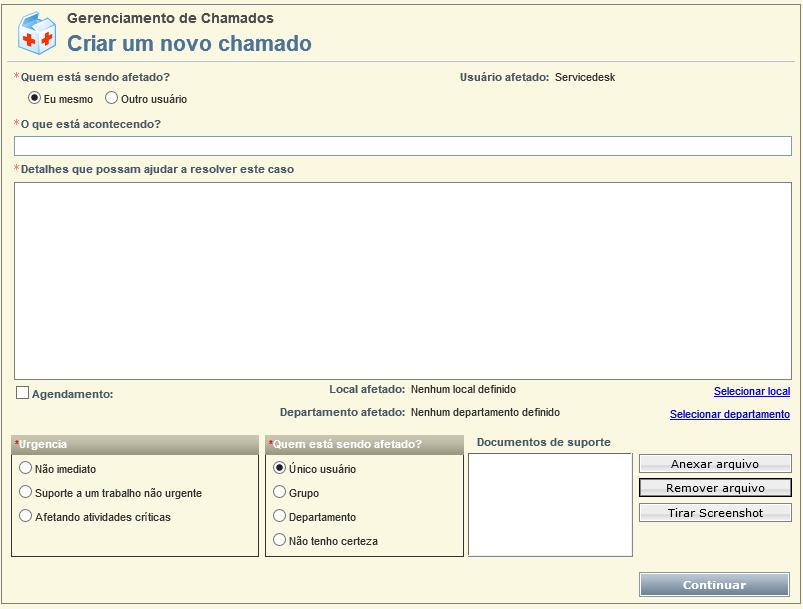 Esta nova autenticação será solicitada apenas 1 vez. 4. Uma nova tela aparecerá para que você possa criar a sua solicitação.