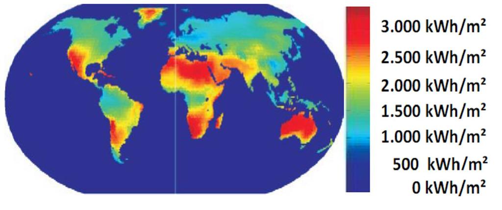 O Brasil se destaca frente ao muitos países em relação ao índice de irradiação média anual mundial, em especial A irradiação média anual brasileira varia entre 1.200 e 2.