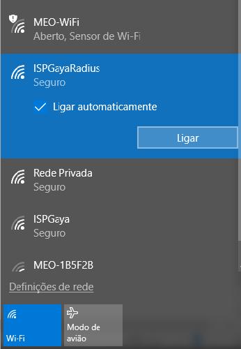 ISPGayaRadius no separador Segurança retire o visto Memorizar as minhas credencias para que esta ligação sempre que que tiver