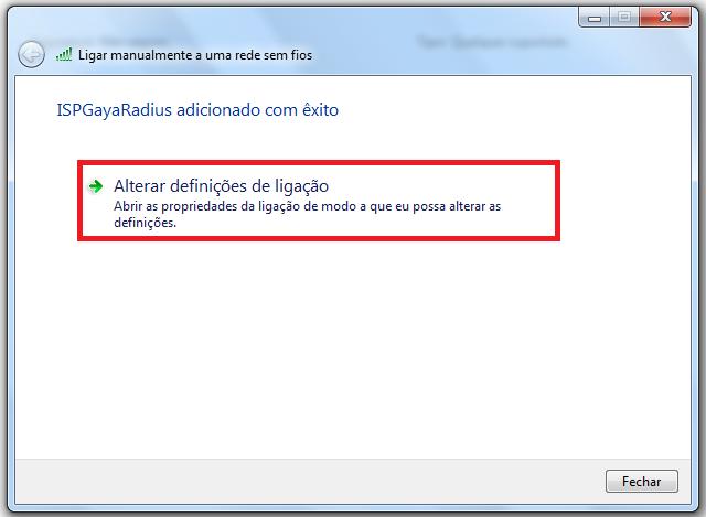 5. Selecione a opção Alterar definições de ligação. 6.