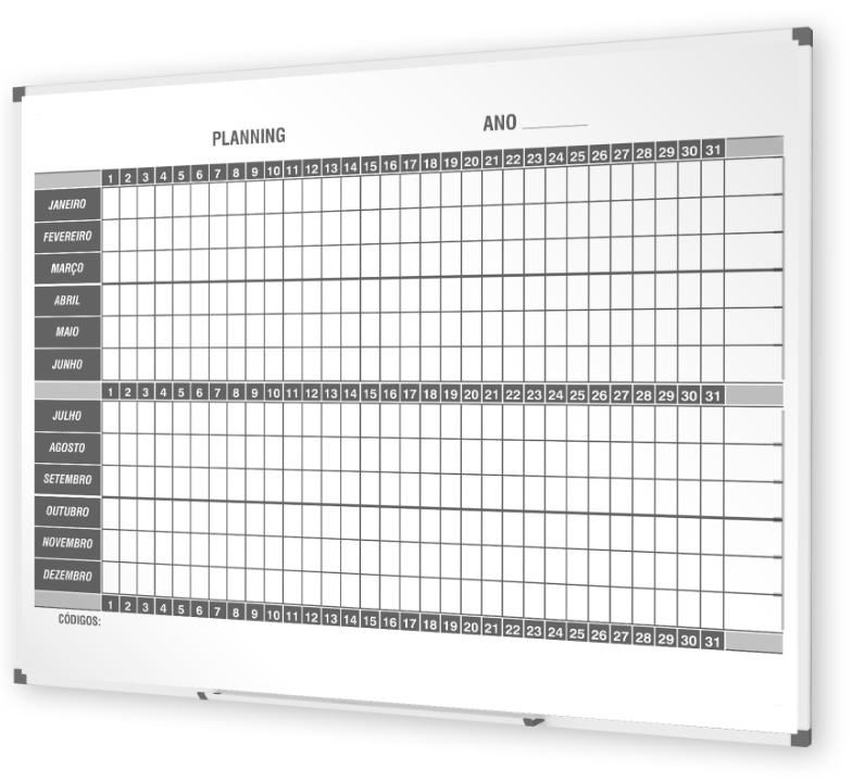 Quadro para planeamento 07 Planning Anual Pro; Porcelana em branca chapa aço vitrificada a 800 ºC Português, anual