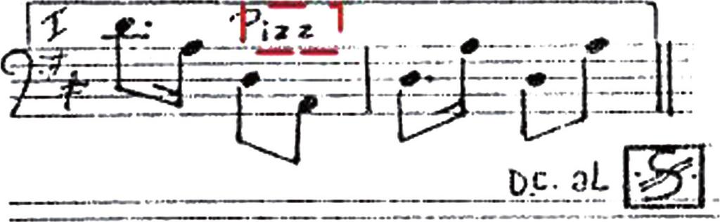 tasto. Exemplo 10: Harmônicos naturais na Corda I do contrabaixo na Sonatina de Salvador Amato: Sol 3 (c.40) no registro médio sem necessidade de capo tasto, e o Ré 3 (c.