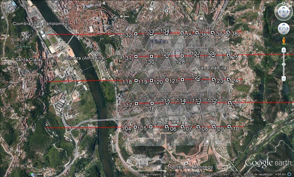 22 FCUP Figura 3.2 Esquema de voo fotogramétrico para a zona de estudo, em Coimbra (adaptado do Google earth).