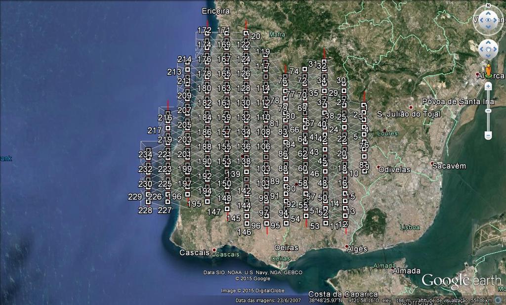 42 FCUP Figura 4.2 Esquema de voo fotogramétrico da zona em estudo do Município de Sintra (adaptado do Google earth).