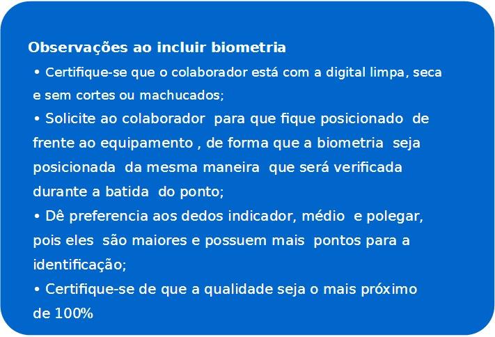 2.4.2. Biometria Através do menu biometria é possível realizar o cadastro e exclusão de biometrias dos colaboradores.