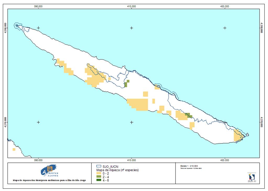 Mapa de riqueza dos Hemiptera endémicos para a ilha