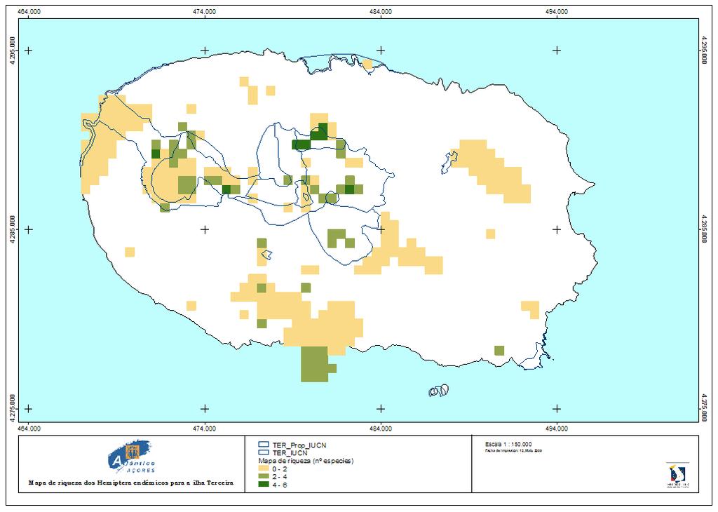 Mapa de riqueza dos Hemiptera endémicos para a