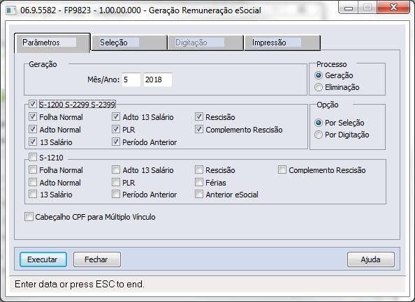 GERAÇÃO DAS TABELAS INTERMEDIÁRIAS Mês / Ano: Para os cálculos do quadro: "S-1200 S-2299 S-2399": o mês/ano informado indica a referência em que ocorreram os cálculos selecionados.