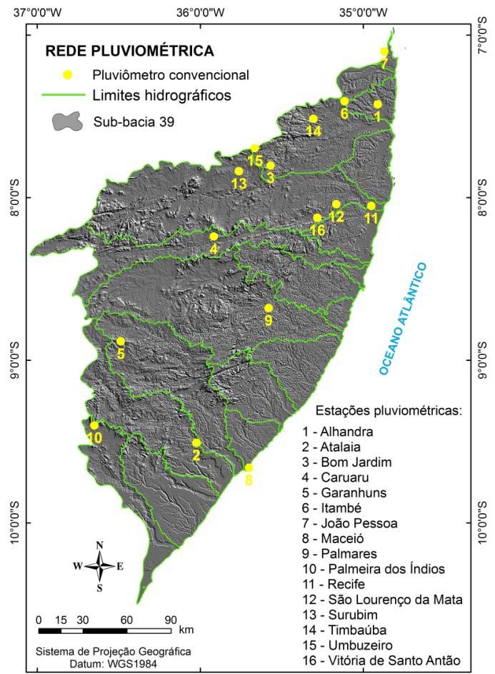 CAPÍTULO III MATERIAL E MÉTODOS 2015 Figura 3.11 Distribuição espacial das estações pluviométricas sobre a divisão hidrográfica Tabela 3.
