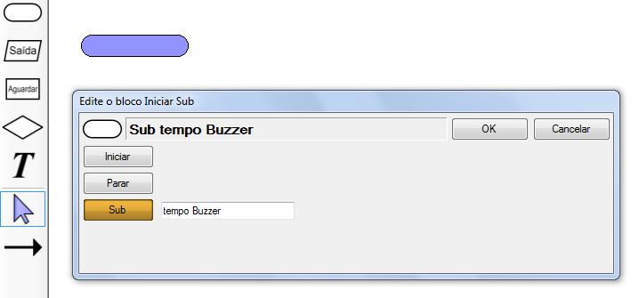 Para criar uma variável, basta clicar no símbolo xy (variáveis) e em seguida alterar seu nome, nesse exemplo foi colocado o nome tempo, pois será usada para armazenar o tempo que o buzzer ficará