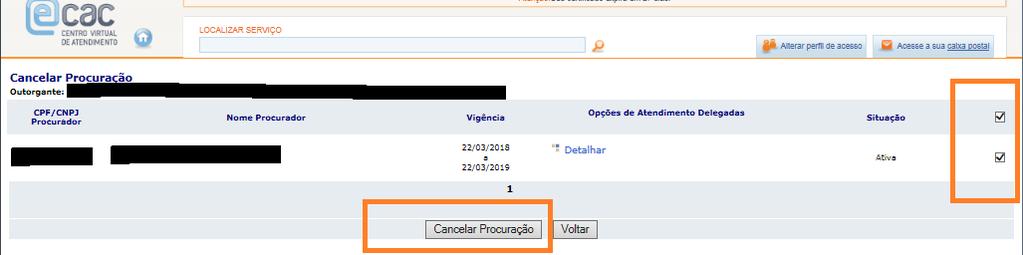 7 Observação para procuração já efetuada anteriormente para CNPJ da DOC CONTABILIDADE, CNPJ 63.033.