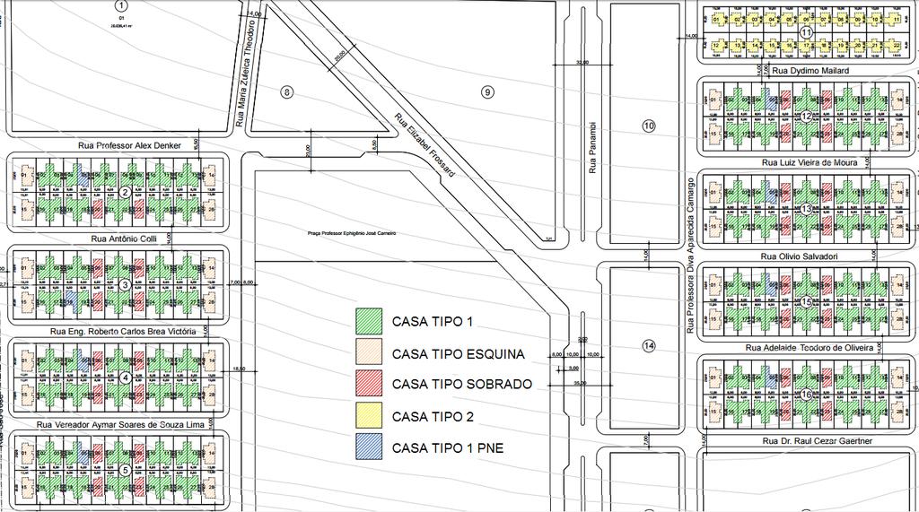 38 Figura 28 Mapa do bairro Cidade Alta II com indicação das unidades residências estudadas Fonte: Projeto Executivo Implantação (2015) Para a análise dos projetos das