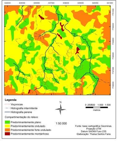 Fig. 3. Mapa de compartimentação do relevo em Cachoeira do Campo. Fonte: Base Cartográfica Geominas.