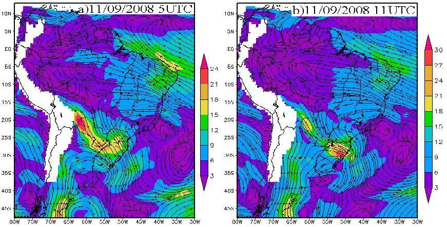 Neste caso também houve vento intenso em 200hPa, confirmando a presença de JAN. Foram observados valores de velocidade de 60m/s no horário de formação do SCM (Fig.