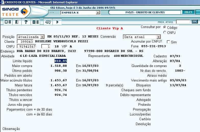 65 financeiros desses clientes e criará um arquivo.txt com esses dados para o relatório de análise do limite de crédito verificar quem terá o seu crédito aprovado, conforme apresentado no quadro 8.