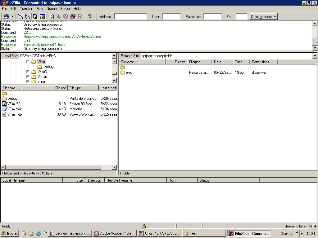 Programas 135 B.4 FileZilla O software FileZilla permite transferir os arquivos tipo Modelo.f90 para o diretório do usuário no LNCC.