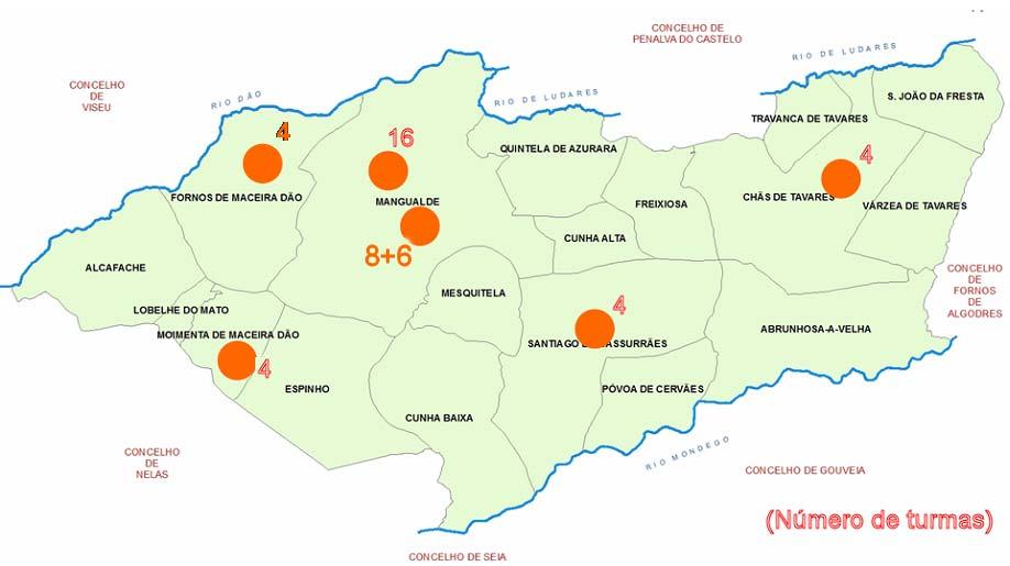 Figura 4 Centros escolares definidos CHÃS DE TAVARES O Centro Escolar de Chãs de Tavares será construído de acordo com projecto a elaborar pelos Serviços Técnicos do Município de Mangualde em terreno