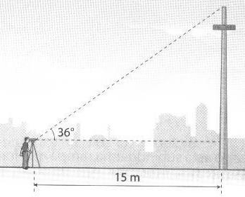 9) O teodolito é um instrumento para medir ângulos muito usado na construção civil. Na situação abaixo, teodolito tem 1,5 m de altura. Qual é a altura do poste?