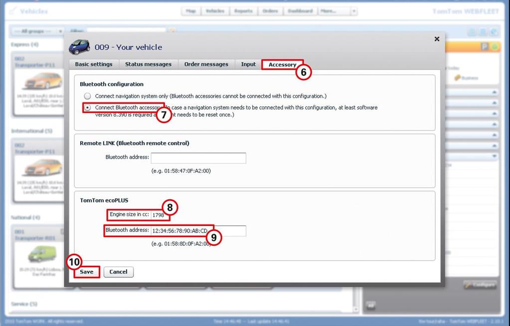 1. Inicie sessão no WEBFLEET aqui http://telematics.tomtom.com/login. 2. Clique em Viaturas. 3. Selecione a sua viatura da lista. 4. No painel de detalhes à direita, clique em Contrato/Unidade. 5.