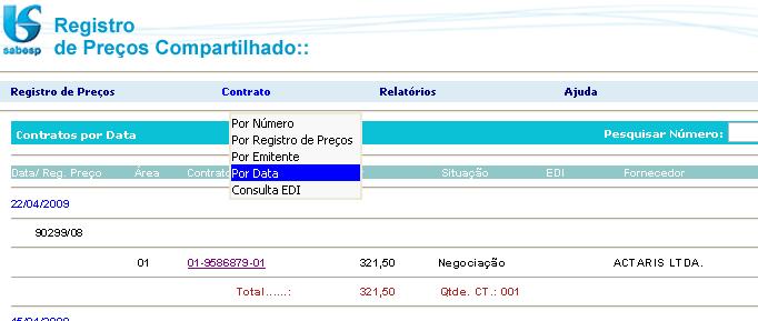 5. Contratos Os Contratos criados poderão ser visualizados através do menu Contratos / Por Data, Por Registro de