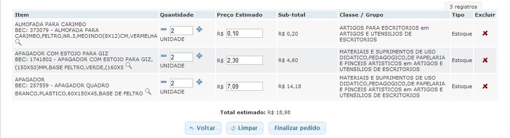 4. Uma página de confirmação será exibida contendo apenas os materiais que você solicitou.