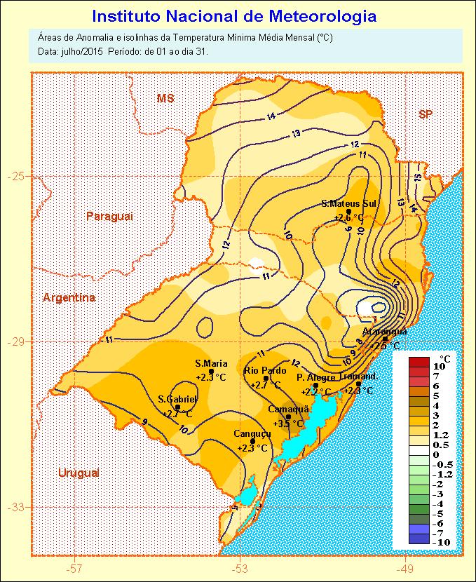 Figura 2. Temperatura Mínima, Temperatura Máxima e anomalias (julho/2015).