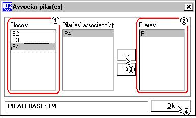 182 SISEs Sistema de Interação Solo - Estrutura (1) escolha o bloco para a associação; (2) escolha o pilar a ser incluído no bloco; (3) acrescente o pilar na lista de Pilares associados ao bloco; (4)